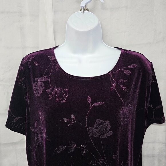 I.N. Studio Purple Velour Floral Glitter Maxi Dress Goth Romantic XL - Picture 2 of 10